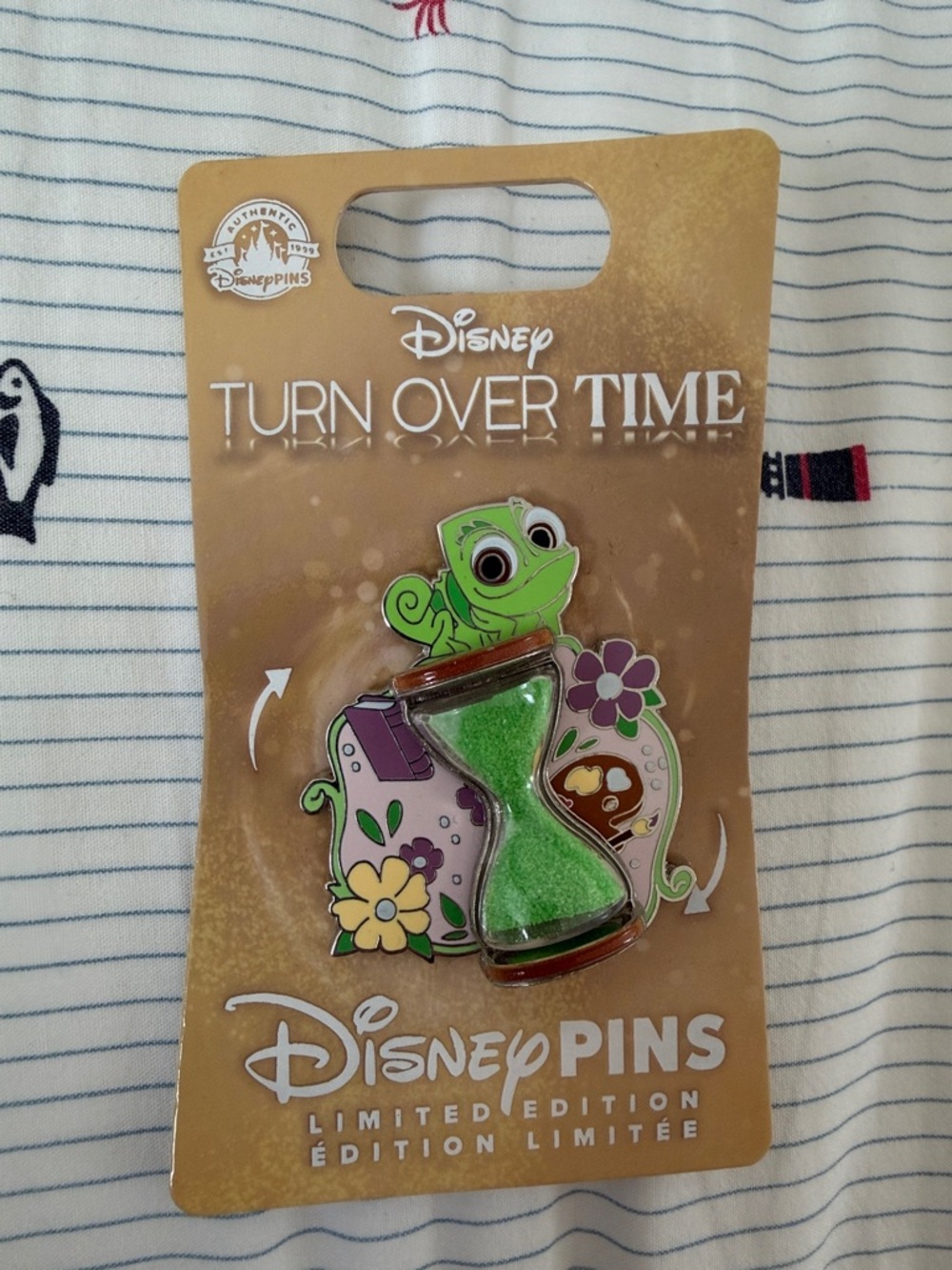 Disney Pascal Hourglass Pin with Green Sand and Purple Accents